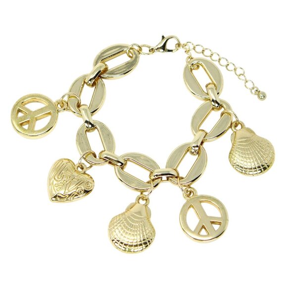 Lovely Multi Charm 8K Gold Chain Bracelet - Picture 2 of 4